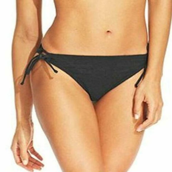 CALIFORNIA WAVES - Junior's Solid Side Tie Bikini Bottoms, Black, Medium, NWT - Picture 1 of 1